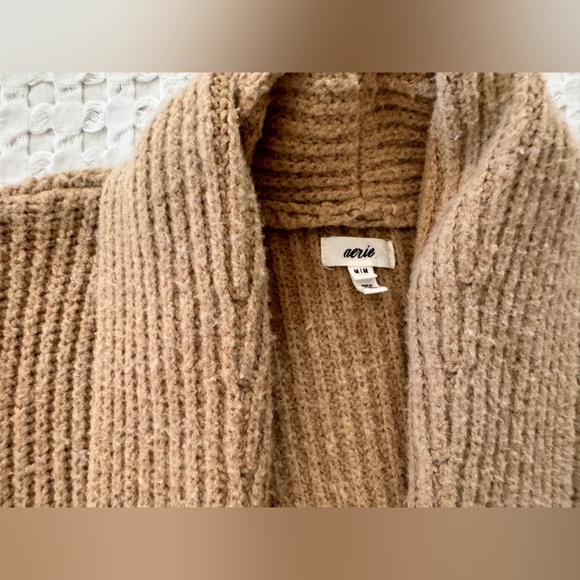 Aerie Oversized Ribbed Knit Cardigan Sweater Tan Camel Open Front Medium - Picture 2 of 5